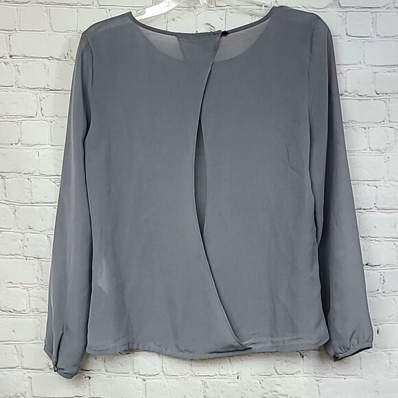 Banana Republic Petite Small Gray Silky Soft Sheer Open Back Blouse Minimalist - Picture 8 of 10